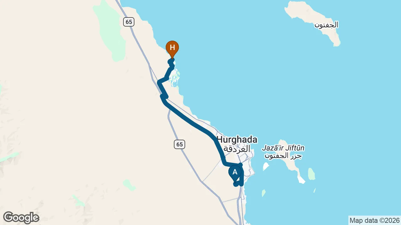 Driving route from Hurghada Airport to La Maison Bleue